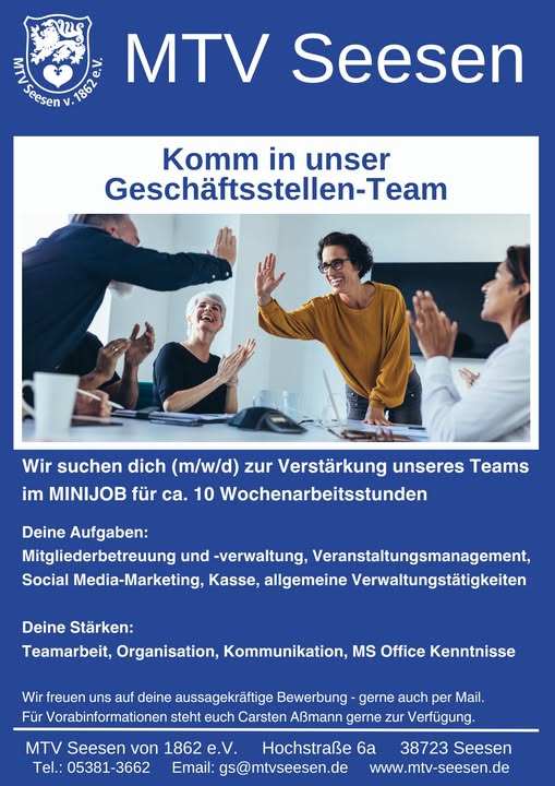 Verstärkung für die Geschäftsstelle gesucht.
