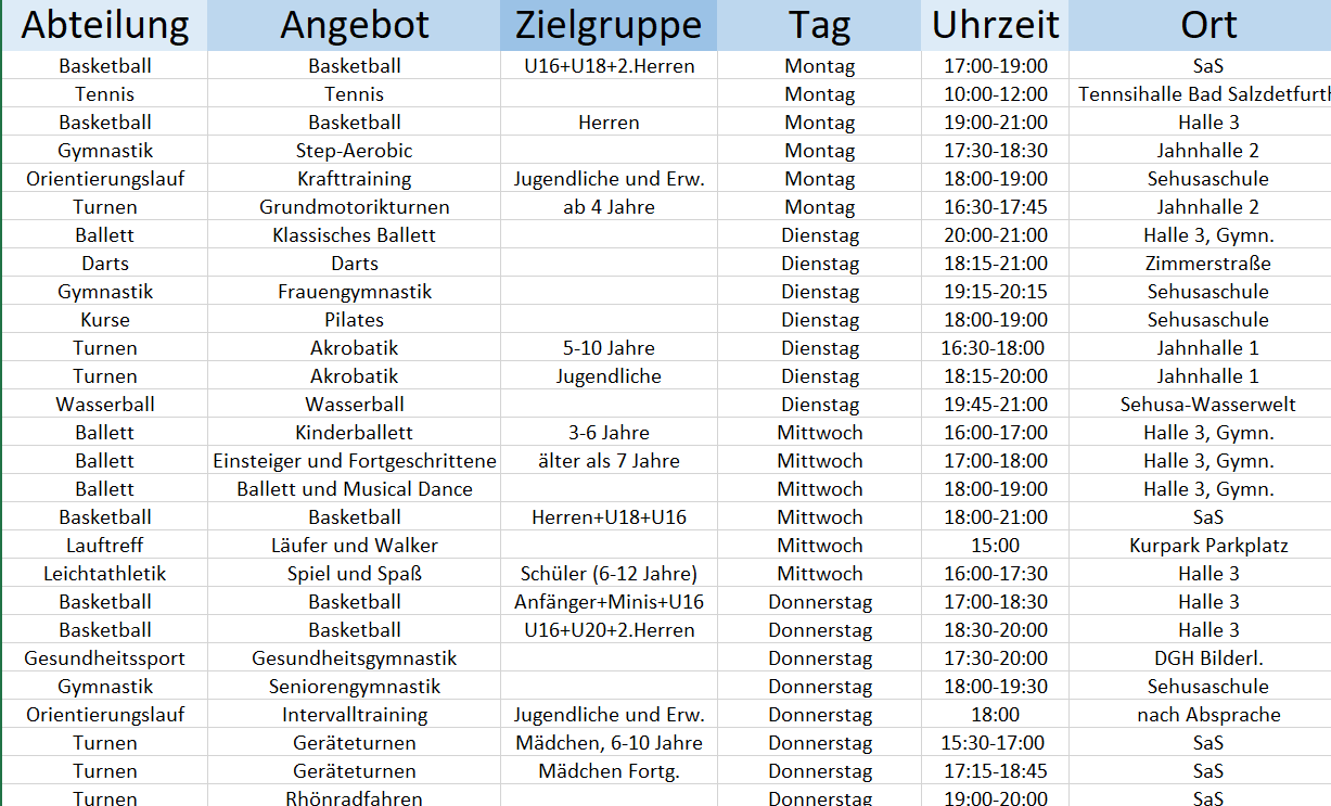 Aktuelle Sportangebote